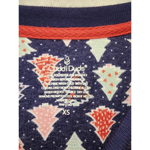 Cuddl Duds Pajama Top Womens Size XS Christmas Trees Super Soft - Picture 3 of 5